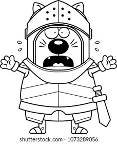 A cartoon illustration of a cat knight looking scared.