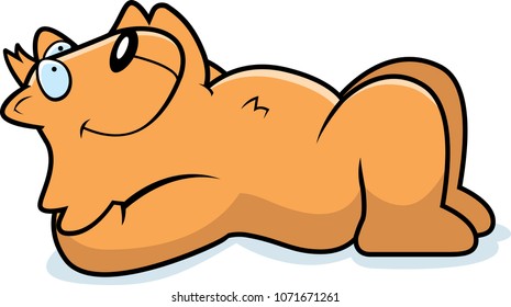 A cartoon illustration of a cat laying down and resting.