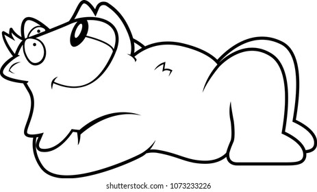 A cartoon illustration of a cat laying down and resting.