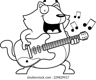 A cartoon illustration of a cat playing an electric guitar.