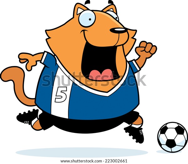 Cartoon Illustration Cat Playing Soccer Stock Vector (Royalty Free ...