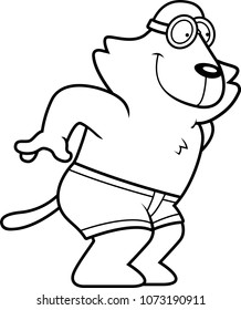 A cartoon illustration of a cat preparing to dive and swim.