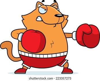 A cartoon illustration of a cat punching with boxing gloves.