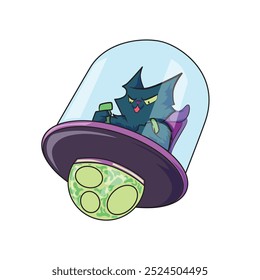 cartoon illustration of a cat riding a spaceship