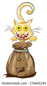 Cartoon illustration of Cat in sack
