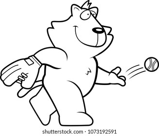 A cartoon illustration of a cat tossing a baseball.