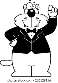 A cartoon illustration of a cat in a tuxedo.