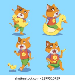 A cartoon illustration of a cat with yellow duck