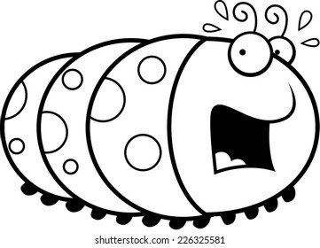 A cartoon illustration of a caterpillar looking scared.
