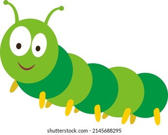 Cartoon illustration of a caterpillar on a white background.Vector illustration of a green caterpillar. The idea for a logo,coloring books, magazines, printing on clothes, advertising.