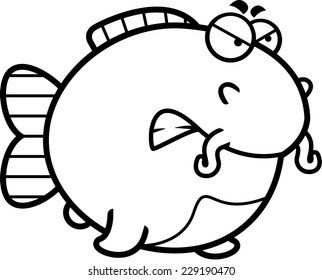 A cartoon illustration of a catfish with an angry expression.