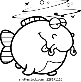 A cartoon illustration of a catfish looking drunk.