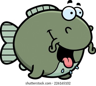 A cartoon illustration of a catfish looking hungry.