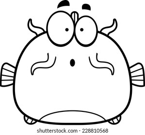 A cartoon illustration of a catfish looking surprised.