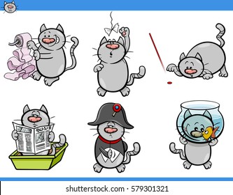 Cartoon Illustration of Cats Animal Characters Humorous Set