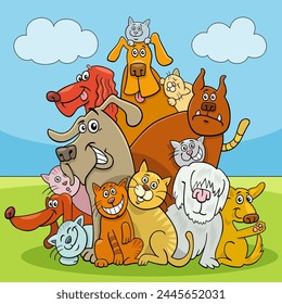 Cartoon illustration of cats and dogs animal characters group