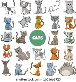 Cartoon Illustration of Cats and Kittens Animal Characters Large Set