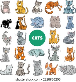 Ilustración de dibujos animados de gatos y gatitos personajes animales conjunto grande