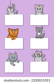 Cartoon illustration of cats and kittens animal characters with blank cards or banners design set