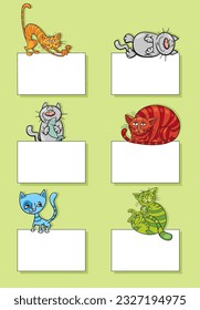 Cartoon illustration of cats and kittens animal characters with blank cards or banners design set