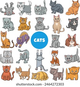 Cartoon illustration of cats and kittens animal characters big set