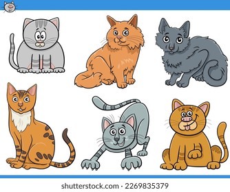 Cartoon illustration of cats and kittens comic animal characters set