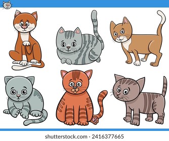 Cartoon illustration of cats and kittens comic animal characters set
