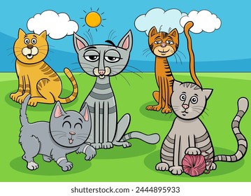 Cartoon illustration of cats and kittens comic animal characters group