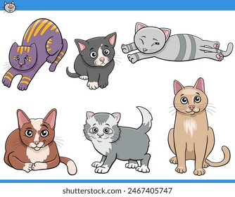 Cartoon illustration of cats and kittens comic animal characters set