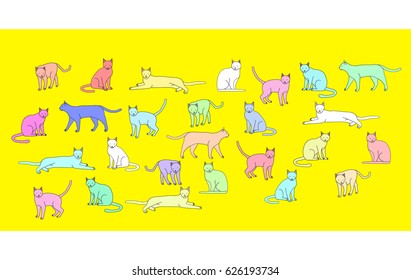 Cartoon illustration of  cats set