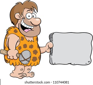 Cartoon illustration of a caveman holding a sign