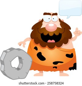 A cartoon illustration of a caveman talking.