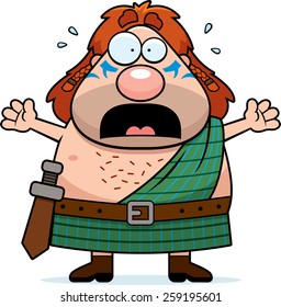 A cartoon illustration of a Celtic warrior looking scared.