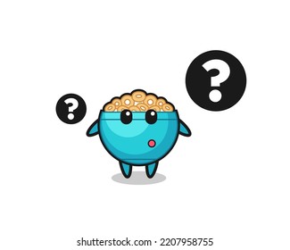 Cartoon Illustration of cereal bowl with the question mark , cute design
