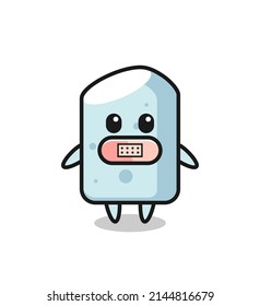 Cartoon Illustration of chalk with tape on mouth , cute design