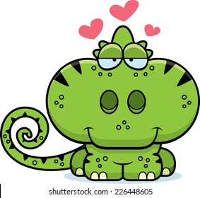 A cartoon illustration of a chameleon with an in love expression.