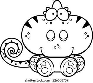 A cartoon illustration of a chameleon sitting and smiling.