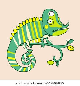 ilustração de desenho animado de um camaleão andando em um galho