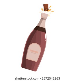 Cartoon illustration of a champagne bottle popping its cork, with festive bubbles exploding out the top