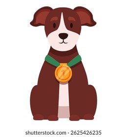 Cartoon illustration of a champion dog sitting proudly wearing a gold medal