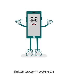 ilustración de un personaje en forma de teléfono móvil con manos y pies. con un diseño sencillo y bonito. adecuado para portada de libros.