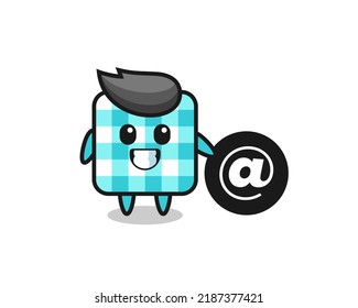 Cartoon Illustration of checkered tablecloth standing beside the At symbol , cute style design for t shirt, sticker, logo element