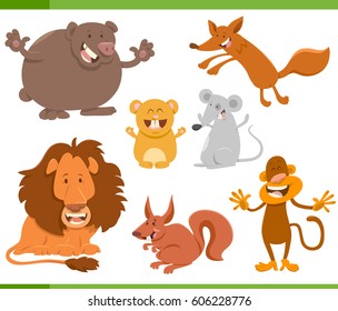 Cartoon Illustration of Cheerful Animal Characters Set