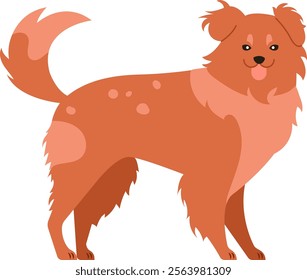 Cartoon illustration of a cheerful brown dog standing with its tail wagging and tongue sticking out, conveying a sense of happiness and playfulness