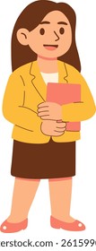  Cartoon Illustration of a Cheerful Businesswoman Holding a Folder in Office Attire