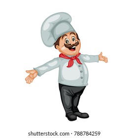 Cartoon Illustration of a Cheerful Chef Cook