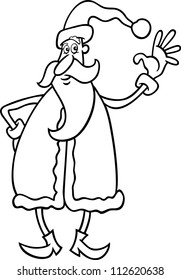 Cartoon Illustration of Cheerful Christmas Santa Claus for Coloring Book