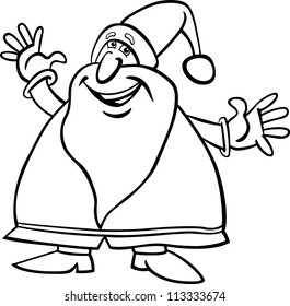 Cartoon Illustration of Cheerful Christmas Santa Claus or Papa Noel for Coloring Book