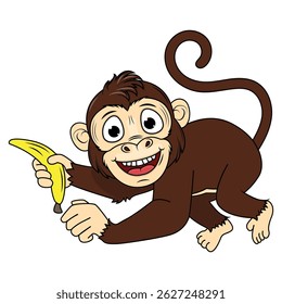 Cartoon Illustration of a Cheerful Monkey