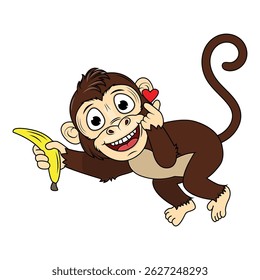 Cartoon Illustration of a Cheerful Monkey